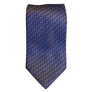 Bettini Italian Silk Necktie Iridescent Royal Blue Gold Classic Geometric Print